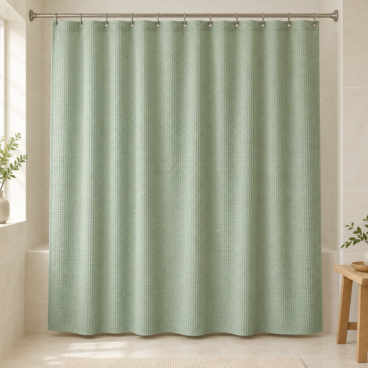 Celadon Waffle, Celadon green, complete shower curtain