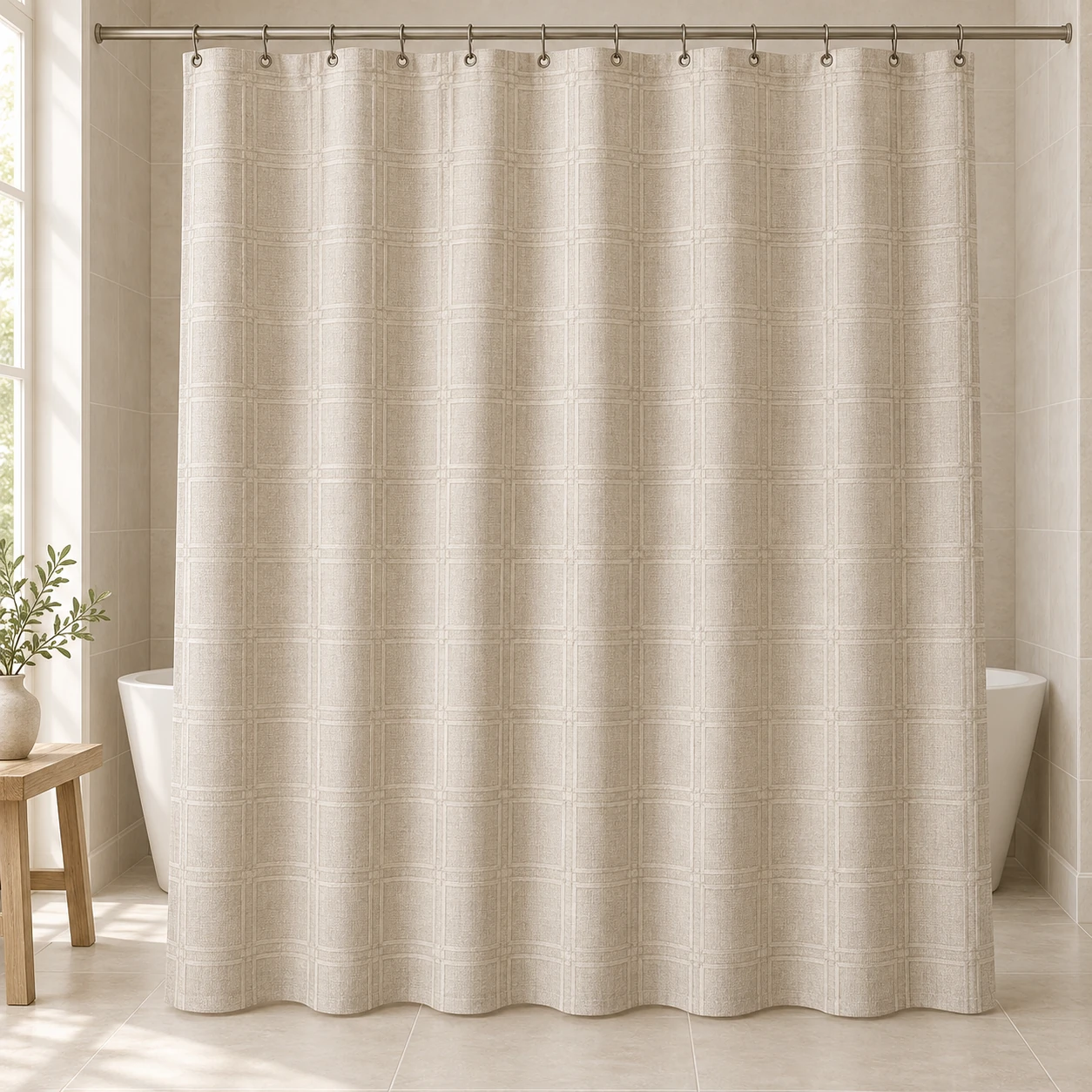 Garden Lattice, Oatmeal, complete shower curtain