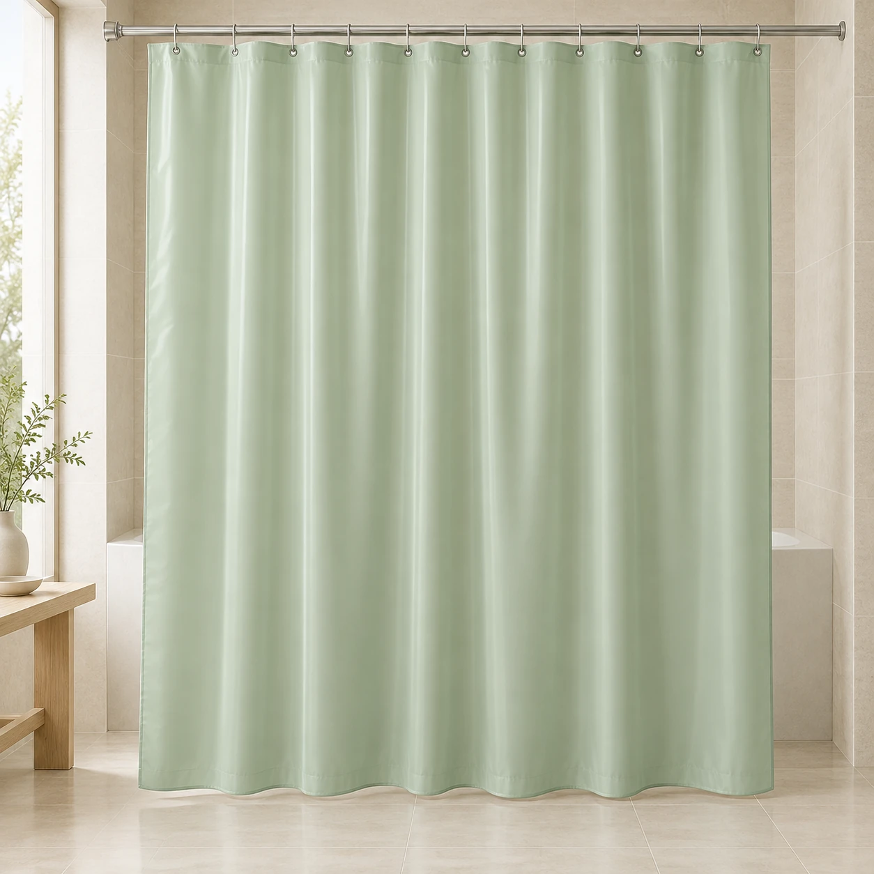 Jade Haze, Pale jade, complete shower curtain