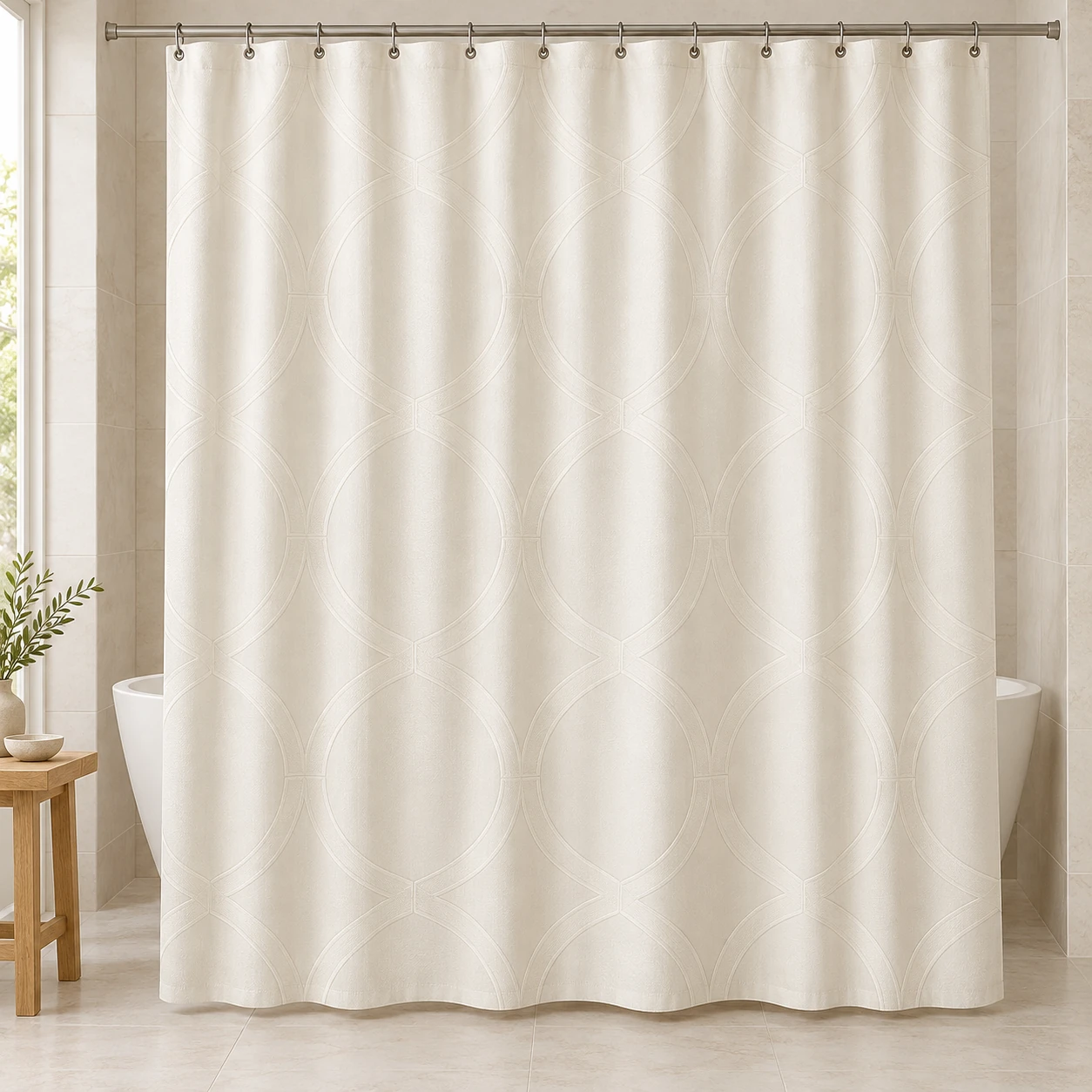 Moon Gate, Ivory, complete shower curtain