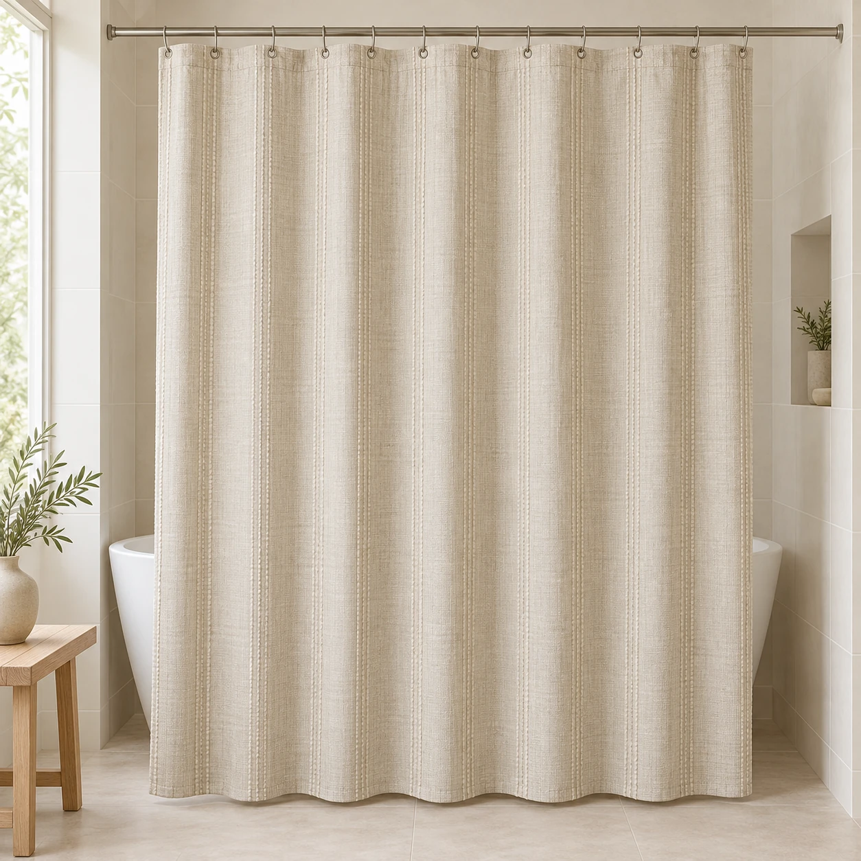 Reed Rhythm, Oatmeal, complete shower curtain