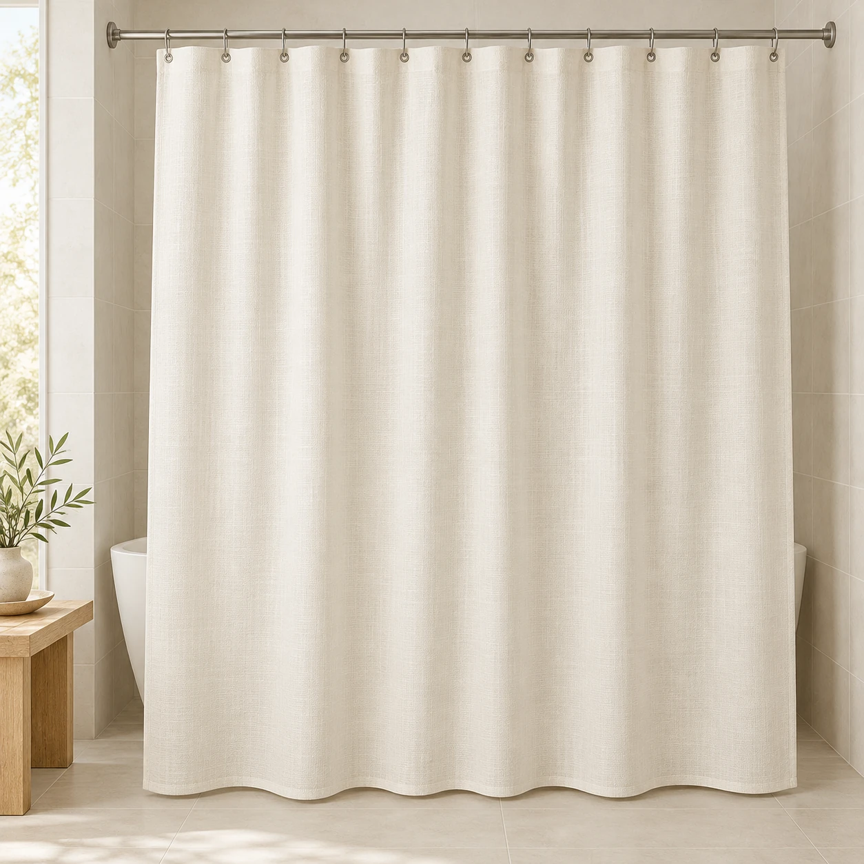 Rice Paper, Warm white, complete shower curtain