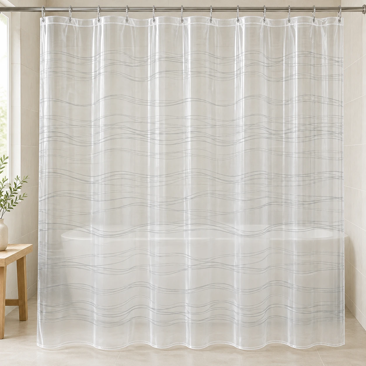 Waterline, Clear / grey, complete shower curtain